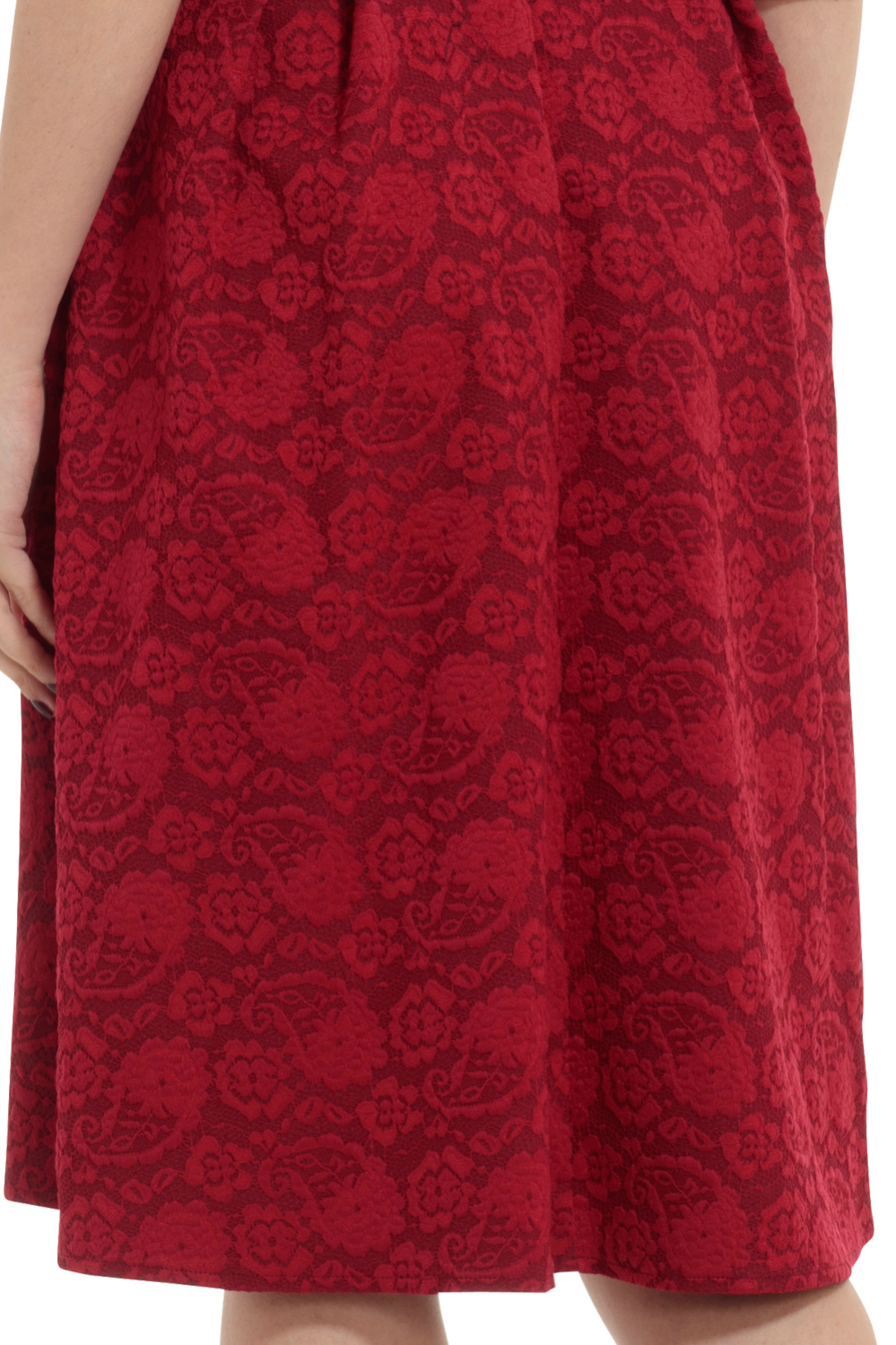 Vixen 50s Jane Jacquard Swing Dress in Burgundy Red