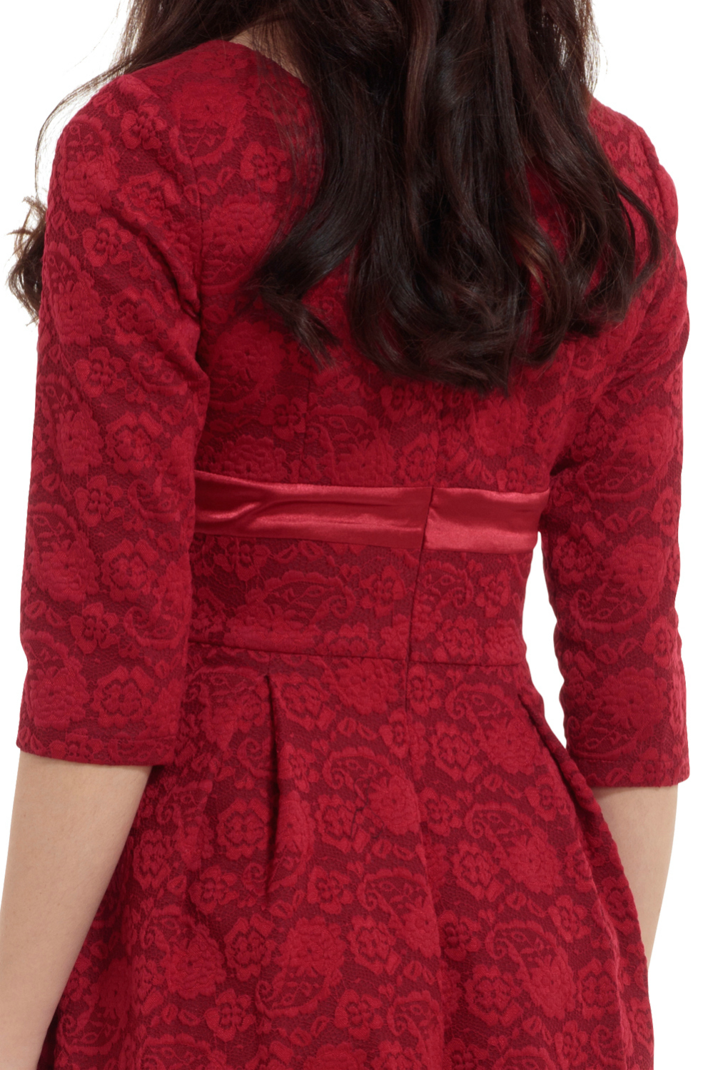Vixen 50s Jane Jacquard Swing Dress in Burgundy Red
