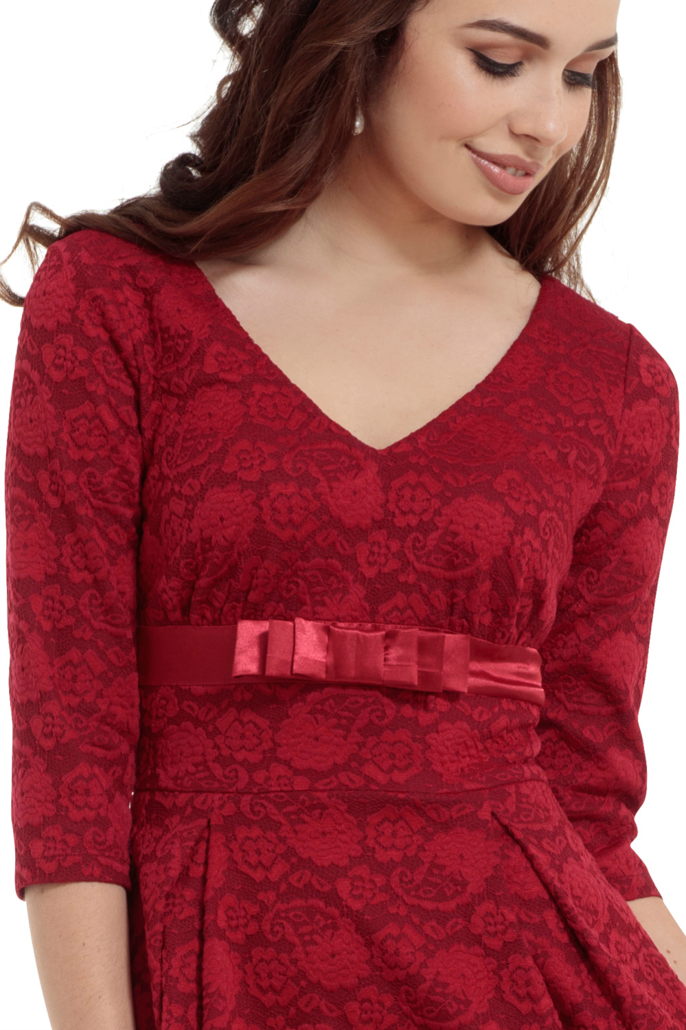 Vixen 50s Jane Jacquard Swing Dress in Burgundy Red