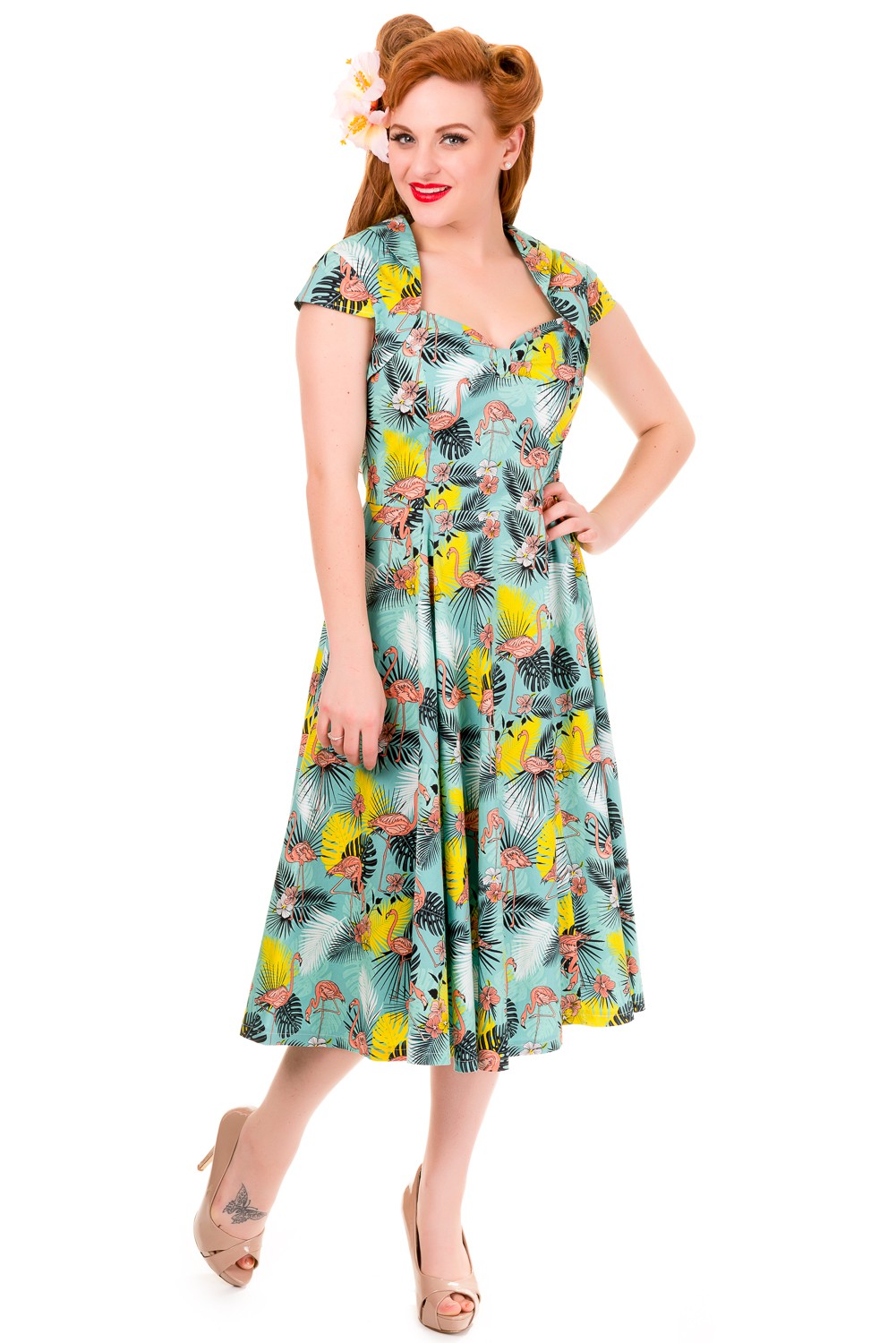 Banned Wanderlust Flamingo Rockabilly Shrug Dress